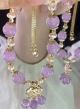 抖音爆款新款紫色如意平安锁闺蜜手链ins小众设计甜美复古中国凤