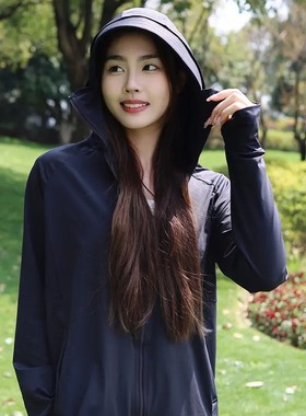 锦纶冰感防晒衣女春夏户外防紫外线可拆卸帽檐款原纱型插肩防晒