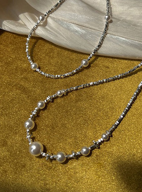 小红书爆款王冠珍珠碎银项链女轻奢高级感锁骨链小众设计