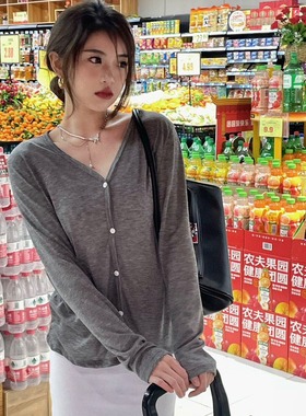 日系新款天丝开衫女防晒长袖夏季薄款吊带外搭罩衫V领空调衫上衣