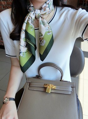 高级感小方巾丝巾女领巾韩国时尚豹纹腰果围巾批发仿真丝印花