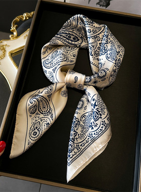 跨境新款小方巾仿真丝丝巾头巾春夏围巾韩版印花护颈围脖职业