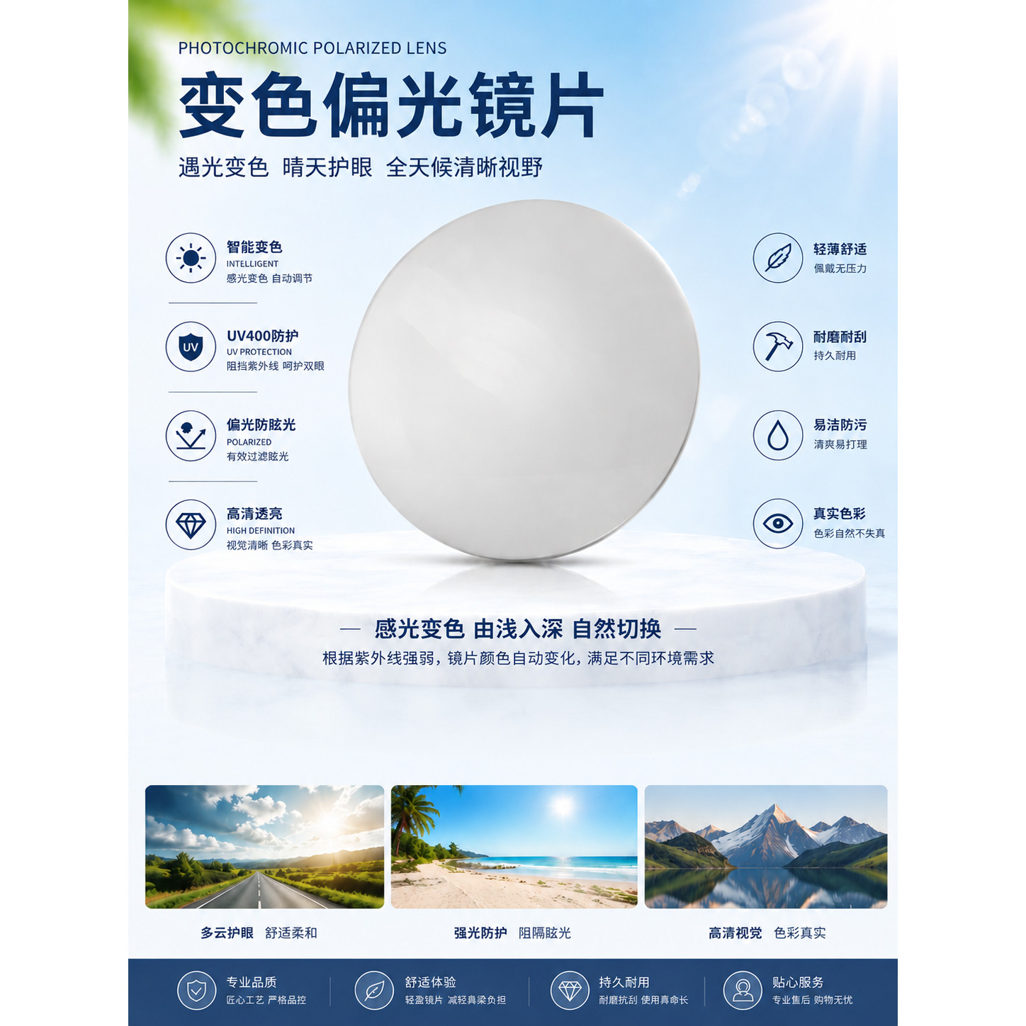 变色偏光镜片防紫外线防眩光钓鱼开车神器骑手专用夜视偏光镜片