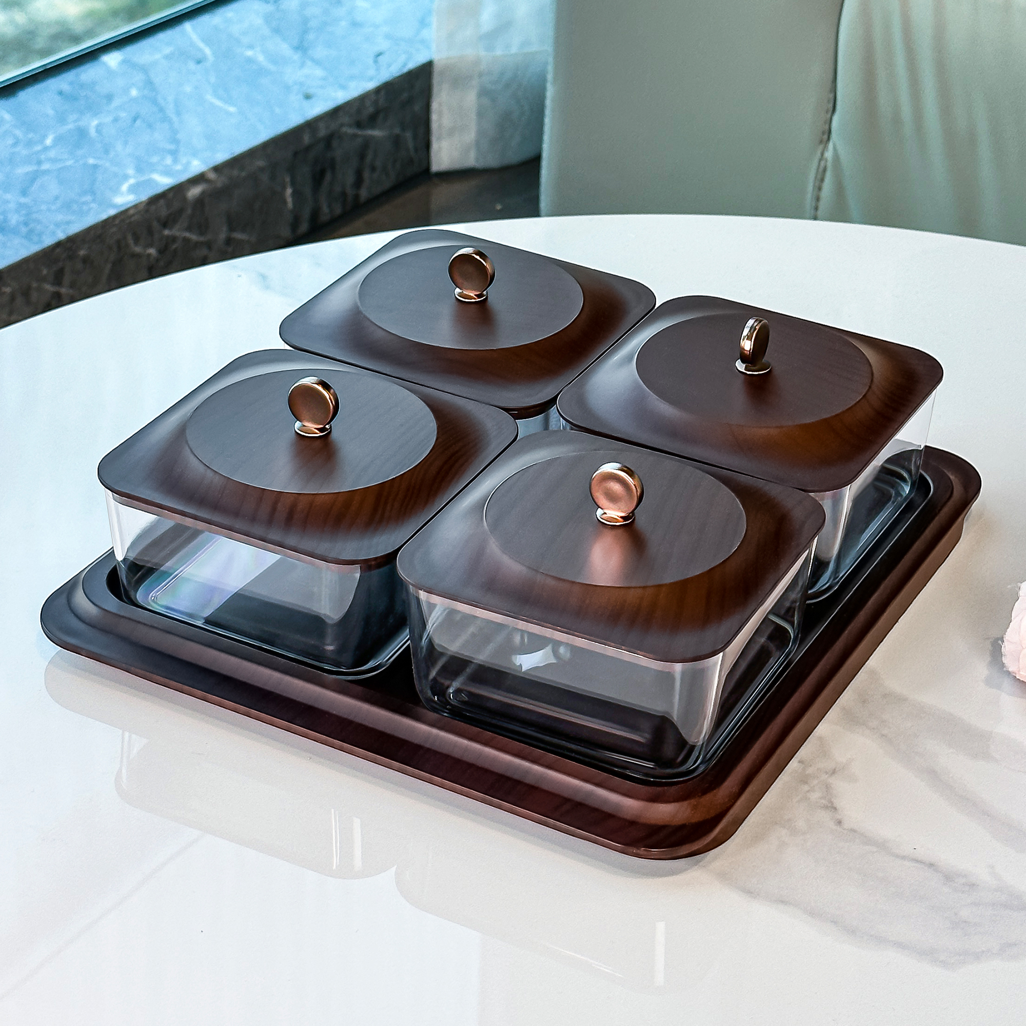 杜琥高档胡桃木分格零食干果盘