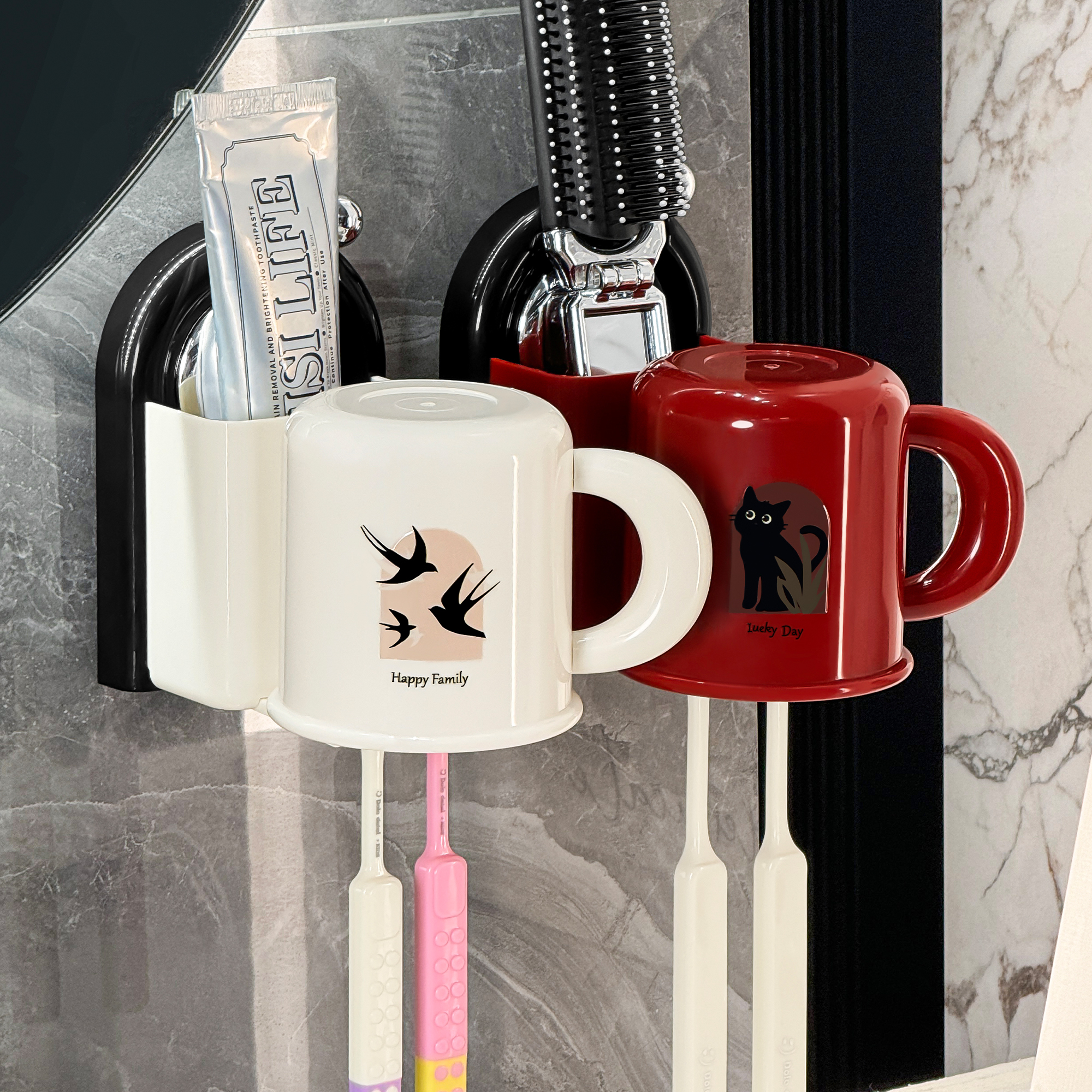 杜琥壁挂吸盘牙刷架漱口杯套装