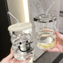 女高颜值喝水杯家用茶杯咖啡杯带盖 杯子办公室吸管玻璃杯2025新款