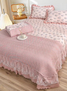 水洗棉双层纱床盖款夏被四件套夹棉床裙床单套件新款夏凉被空调被