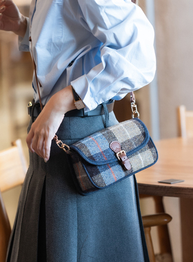 harris tweed法式法棍包复古格纹秋冬羊毛单肩包斜挎包通勤小方包