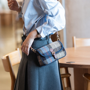 harris tweed法式法棍包复古格纹秋冬羊毛单肩包斜挎包通勤小方包