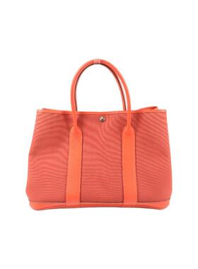 中古Hermes爱马仕女包B级9新GardenParty PM花园包帆布托特包红色