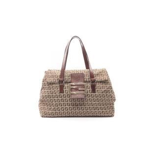 中古Fendi芬迪女包A级95新Shoulder bag肩包帆布手提包浅褐色