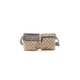 中古Gucci古驰男包A级95新body bag随身包帆布腰包浅褐色