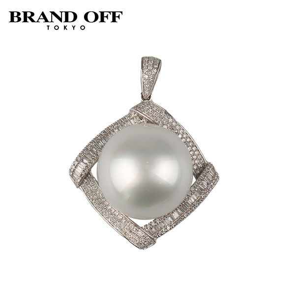 中古「95新」BRAND OFF海水珍珠钻石吊坠18K白金reclo正品