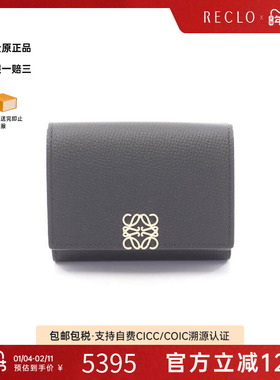 中古Loewe罗意威女S级99新trifold wallet三折钱包牛皮短钱包黑色