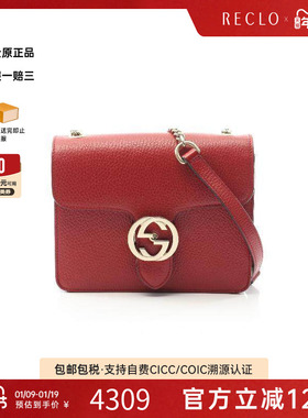 中古Gucci古驰女包B级9新Interlocking G 牛皮斜挎包红色RECLO