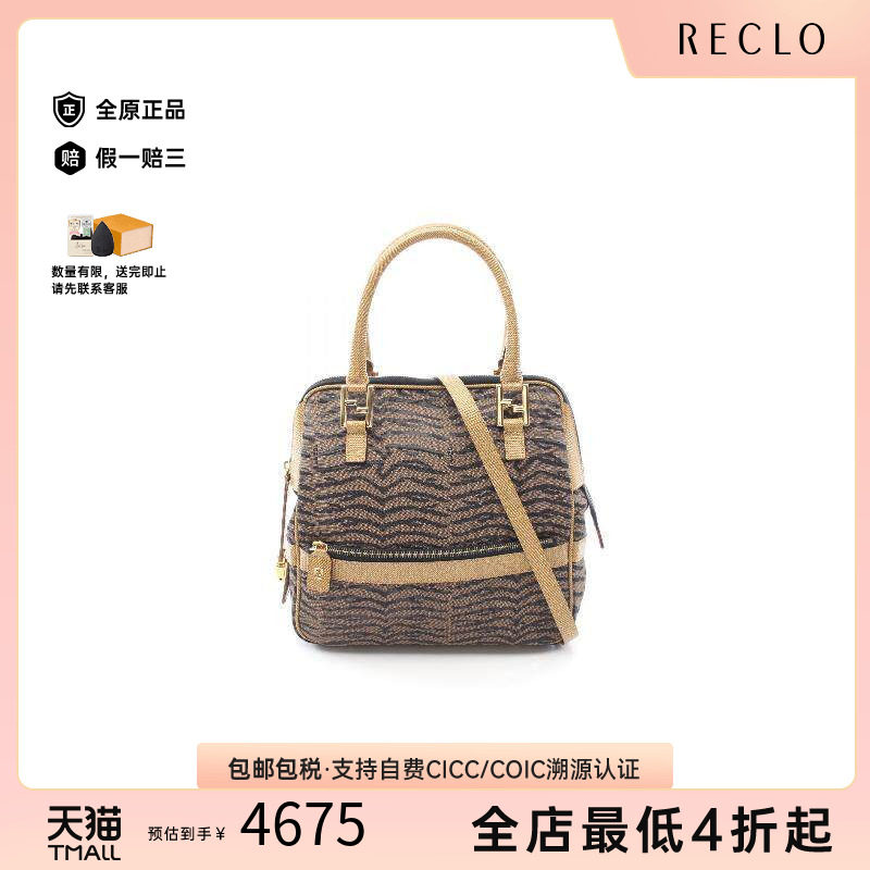 中古二奢Fendi芬迪女包A级95新Tote Bag托特包帆布斜挎包棕色正品