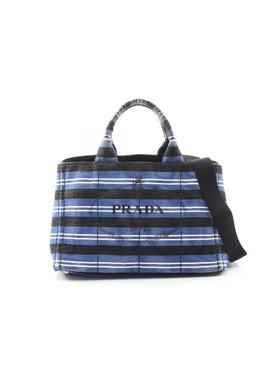 中古Prada普拉达女包B级9新2WAY两用款帆布斜挎包蓝色