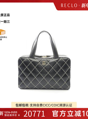 中古Chanel香奈儿女包A级95新wild stitch牛皮手提包黑色