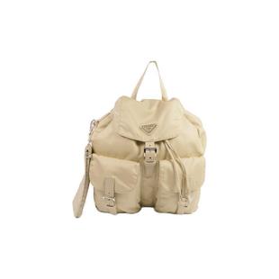 中古Prada普拉达女包A级95新Backpack背包尼龙双肩包浅褐色
