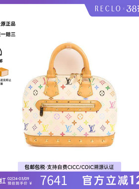 中古LV路易威登女包B级9新Alma贝壳包涂层/防水帆布手提包白色
