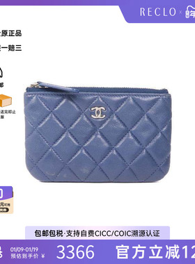 中古Chanel香奈儿女B级9新coin purse零钱包羊皮零钱包蓝色