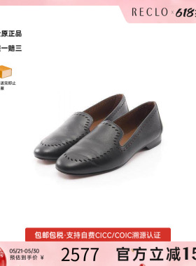中古Hermes爱马仕女B级9新Slip-ons无带(或无扣)便鞋牛皮鞋黑色