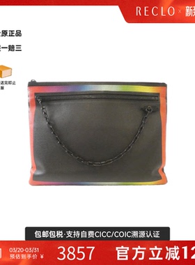 中古LV路易威登女包B级9新Taiga Rainbow 手拿包reclo正品