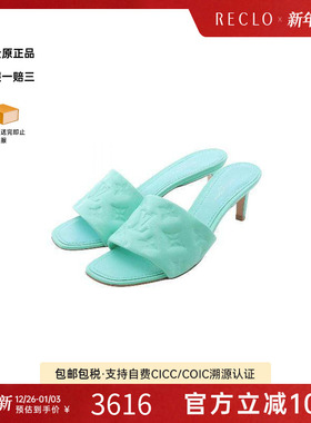 中古LV路易威登女A级95新Sandals凉鞋羊皮鞋绿色设计感时尚RECLO