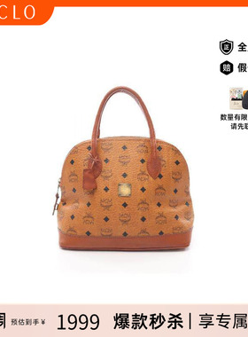 中古MCMMCM女包B级9新Handbag手包帆布手提包棕色
