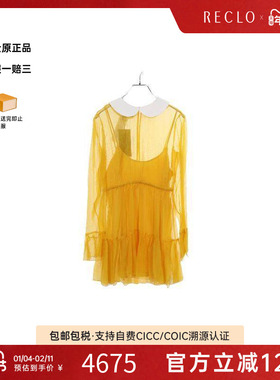 中古Gucci古驰女S级99新one piece连衣裙丝绸上衣黄色RECLO正品