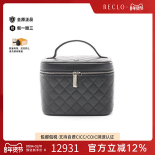 中古Chanel香奈儿女包A级95新vanity bag化妆包羊皮手提包黑色