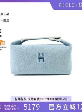 中古Hermes爱马仕女包A级95新handbag手提包帆布手提包蓝色