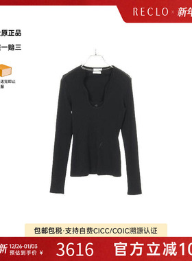 中古Ferragamo菲拉格慕女B级9新Cut and sew针织布棉上衣黑色