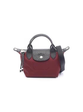 中古Longchamp珑骧女包S级99新Handbag手包帆布斜挎包红色