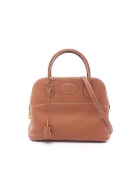 中古Hermes爱马仕女包A级95新Bolide 31 保龄球牛皮手提包棕色