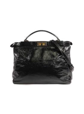 中古Fendi芬迪女包A级95新2WAY两用款漆皮斜挎包黑色