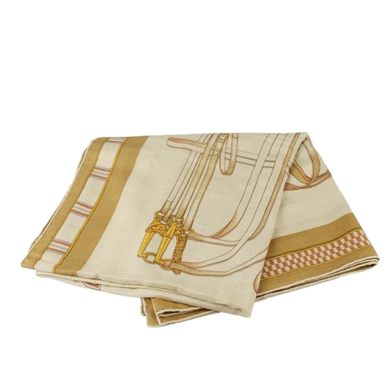 中古二奢「9.0新」HERMES(爱马仕)披肩天然色米色玫瑰色70%山羊绒