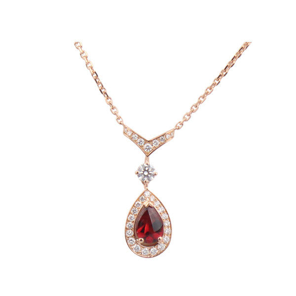 「95新」CHAUMET Josephine加冕爱 Aigrette石榴石750玫瑰金项链