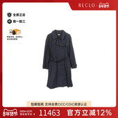 中古Hermes爱马仕女A级95新trench coat风衣帆布外套蓝色