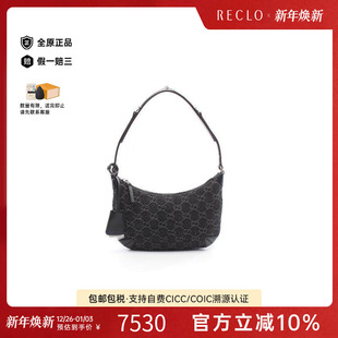 中古Gucci古驰女包A级95新Horsebit马衔扣牛仔布单肩包黑色