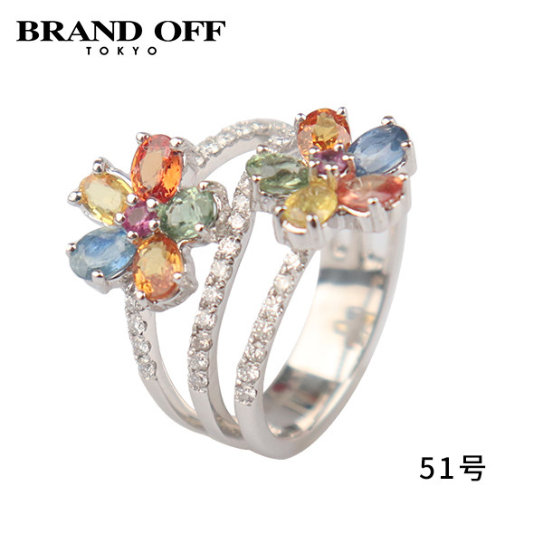 中古「95新」多彩蓝宝石钻石戒指18K白金51号设计感时尚RECLO时尚