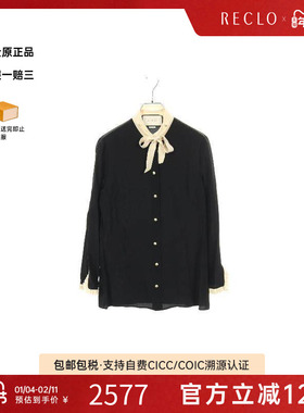 中古Gucci古驰女B级9新blouse女士衬衫丝绸上衣黑色