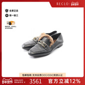 黑色reclo正品 中古LV路易威登女B级9新loafers乐福鞋 牛皮鞋