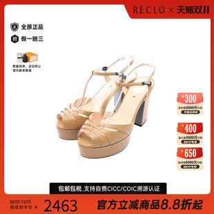 中古品Fendi芬迪女S级99新Di迪牛皮鞋浅褐色