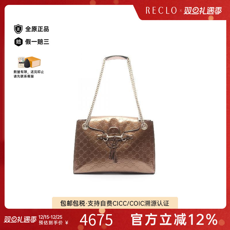 中古Gucci古驰女包A级95新gucci sima古驰印花漆皮单肩包浅褐色