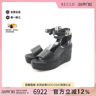 中古Hermes爱马仕女S级99新sandals凉鞋牛皮鞋黑色
