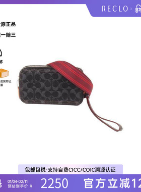中古Coach蔻驰女包A级95新Shoulder bag肩包帆布斜挎包蓝色