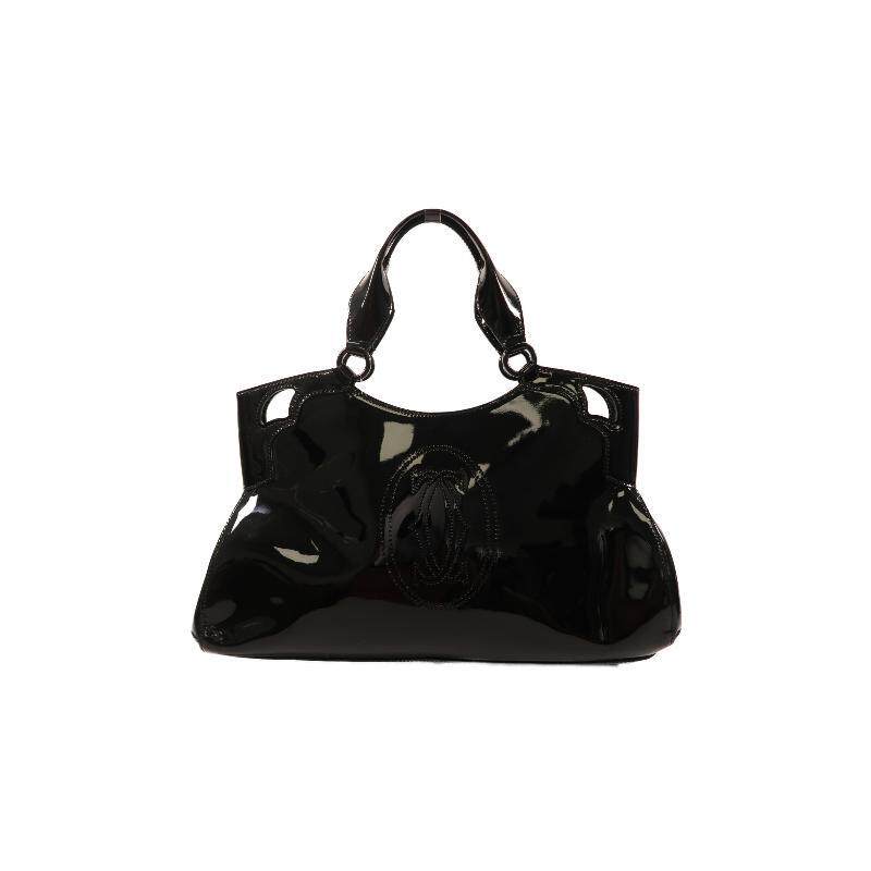 中古Cartier卡地亚女包B级9新Shoulder bag肩包漆皮单肩包黑色