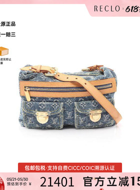 中古LV路易威登女包A级95新Buggy PM牛仔布单肩包蓝色正品休闲
