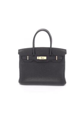 中古Hermes爱马仕女包A级95新birkin 30铂金包 30牛皮手提包黑色